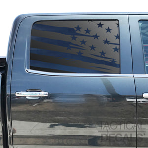 Distressed Style USA Flag Decal for 2014-2019 Chevy Silverado Rear Door Windows - Matte Black