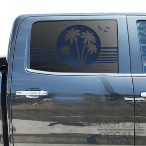 Tropical Beach Scene Decal for 2014-2019 Chevy Silverado Rear Door Windows - Matte Black