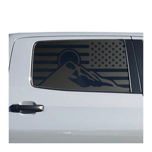 USA Flag with Mountain Scene Decal for 2014 - 2021 Toyota Tundra Crew Max Rear Door Windows - Matte Black