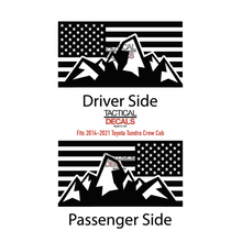Load image into Gallery viewer, USA Flag with Mountain Scene Decal for 2014 - 2021 Toyota Tundra Crew Max Rear Door Windows - Matte Black
