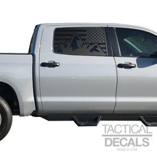 Load image into Gallery viewer, USA Flag with Mountain Scene Decal for 2014 - 2021 Toyota Tundra Crew Max Rear Door Windows - Matte Black

