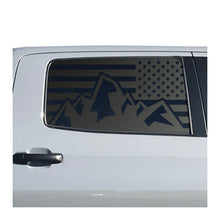 Load image into Gallery viewer, USA Flag with Mountain Scene Decal for 2014 - 2021 Toyota Tundra Crew Max Rear Door Windows - Matte Black
