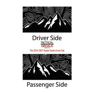 Topography Mountain Scene Decal for 2014 - 2021 Toyota Tundra Crew Max Rear Door Windows - Matte Black