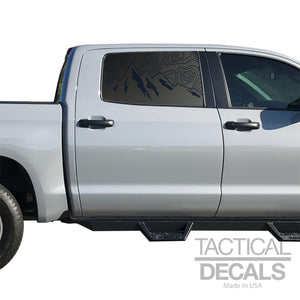 Topography Mountain Scene Decal for 2014 - 2021 Toyota Tundra Crew Max Rear Door Windows - Matte Black