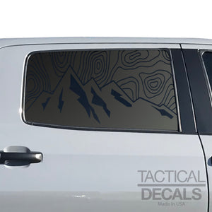 Topography Mountain Scene Decal for 2014 - 2021 Toyota Tundra Crew Max Rear Door Windows - Matte Black