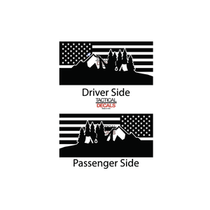 USA Flag w/Camping Outdoor Scene Decal for 1996-2002 Toyota 4Runner 3rd Windows - Matte Black