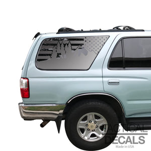 USA Flag w/Camping Outdoor Scene Decal for 1996-2002 Toyota 4Runner 3rd Windows - Matte Black