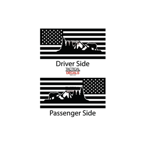 USA Flag w/Bear Mountain Scene Decal for 1996-2002 Toyota 4Runner 3rd Windows - Matte Black