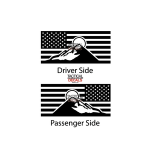 USA Flag with Mountain Scene Decal for 1996-2002 Toyota 4Runner 3rd Windows - Matte Black