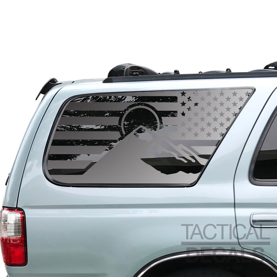 USA Flag with Mountain Scene Decal for 1996-2002 Toyota 4Runner 3rd Windows - Matte Black