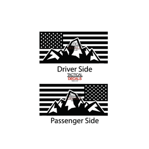 USA Flag with Mountain Scene Decal for 1996-2002 Toyota 4Runner 3rd Windows - Matte Black