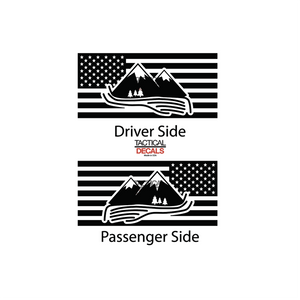 USA Flag with Mountain Scene Decal for 1996-2002 Toyota 4Runner 3rd Windows - Matte Black