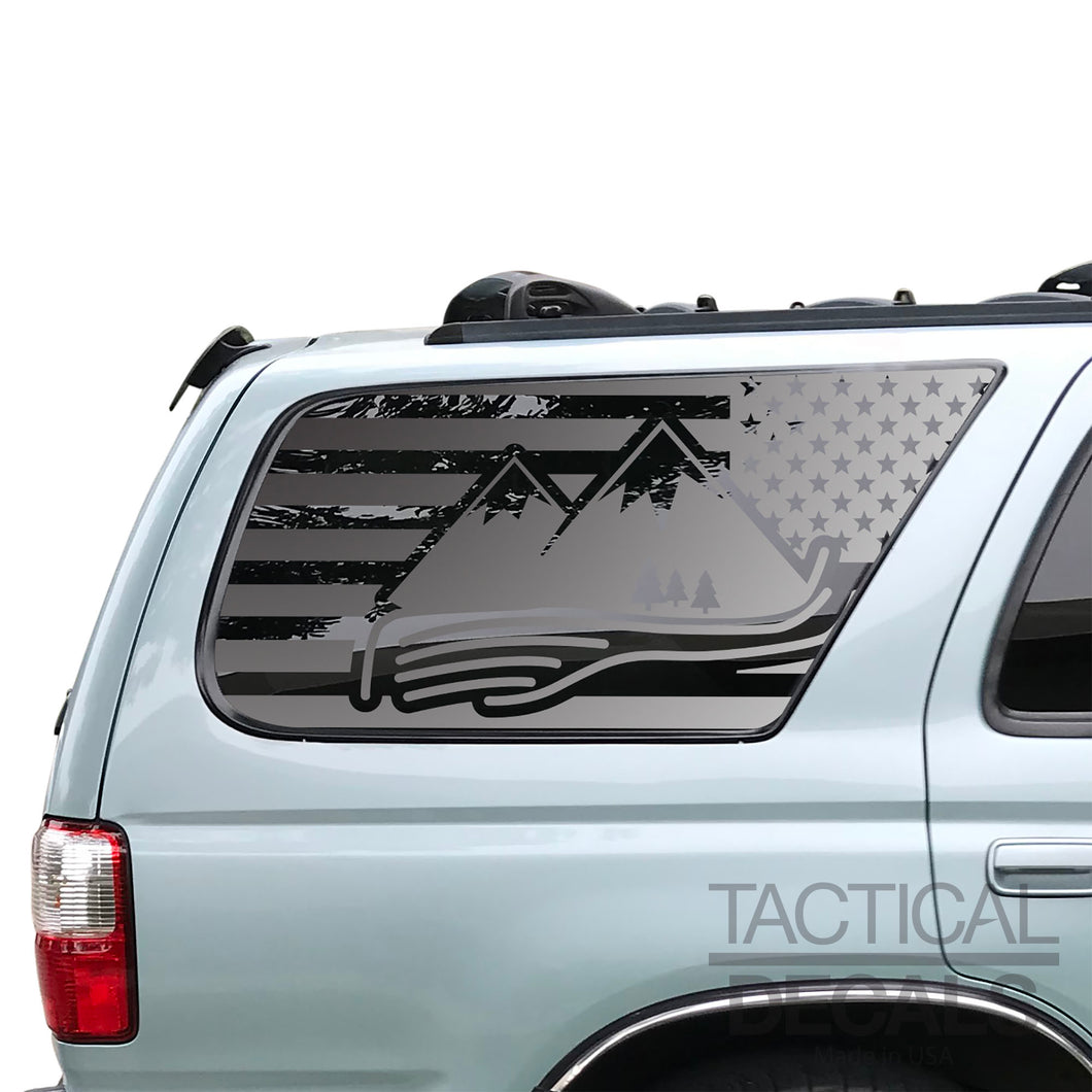 USA Flag with Mountain Scene Decal for 1996-2002 Toyota 4Runner 3rd Windows - Matte Black