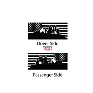 USA Flag w/camping Outdoor scene Decal for 2003 - 2009 Toyota 4Runner Windows - Matte Black