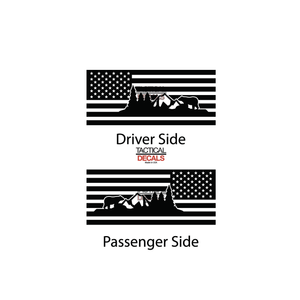 USA Flag w/bear Outdoor scene Decal for 2003 - 2009 Toyota 4Runner Windows - Matte Black