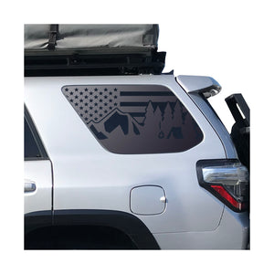 USA Flag w/Camping scene Decal for 2010 - 2023 Toyota 4Runner Windows - Matte Black