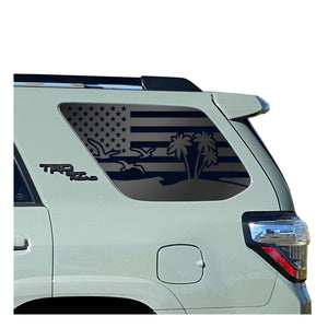 USA Flag w/Beach Scene Decal for 2010 - 2023 Toyota 4Runner Windows - Matte Black