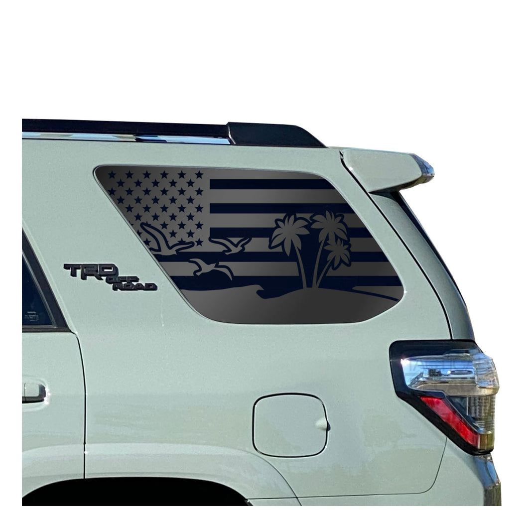 USA Flag w/Beach Scene Decal for 2010 - 2023 Toyota 4Runner Windows - Matte Black