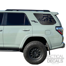 Load image into Gallery viewer, USA Flag w/Wildlife Mountain scene Decal for 2010 - 2024 Toyota 4Runner Windows - Matte Black
