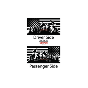 USA Flag w/Wildlife Mountain scene Decal for 2010 - 2024 Toyota 4Runner Windows - Matte Black