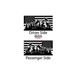 USA Flag w/Wildlife Mountain scene Decal for 2010 - 2023 Toyota 4Runner Windows - Matte Black