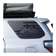 Load image into Gallery viewer, USA Flag with Mountain Design Decal for 2010 - 2024 Toyota 4Runner Windows - Matte Black
