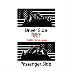 USA Flag w/Mountain scene Decal for 2025 Toyota 4Runner Windows - Matte Black