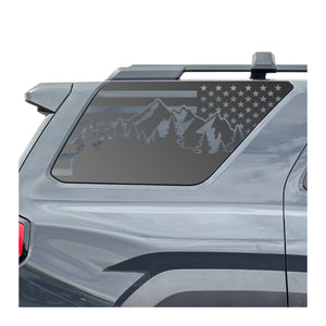 USA Flag w/Mountain scene Decal for 2025 Toyota 4Runner Windows - Matte Black