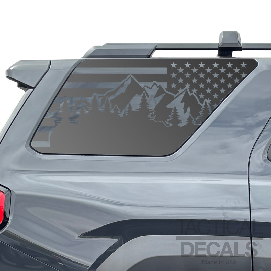 USA Flag w/Mountain scene Decal for 2025 Toyota 4Runner Windows - Matte Black