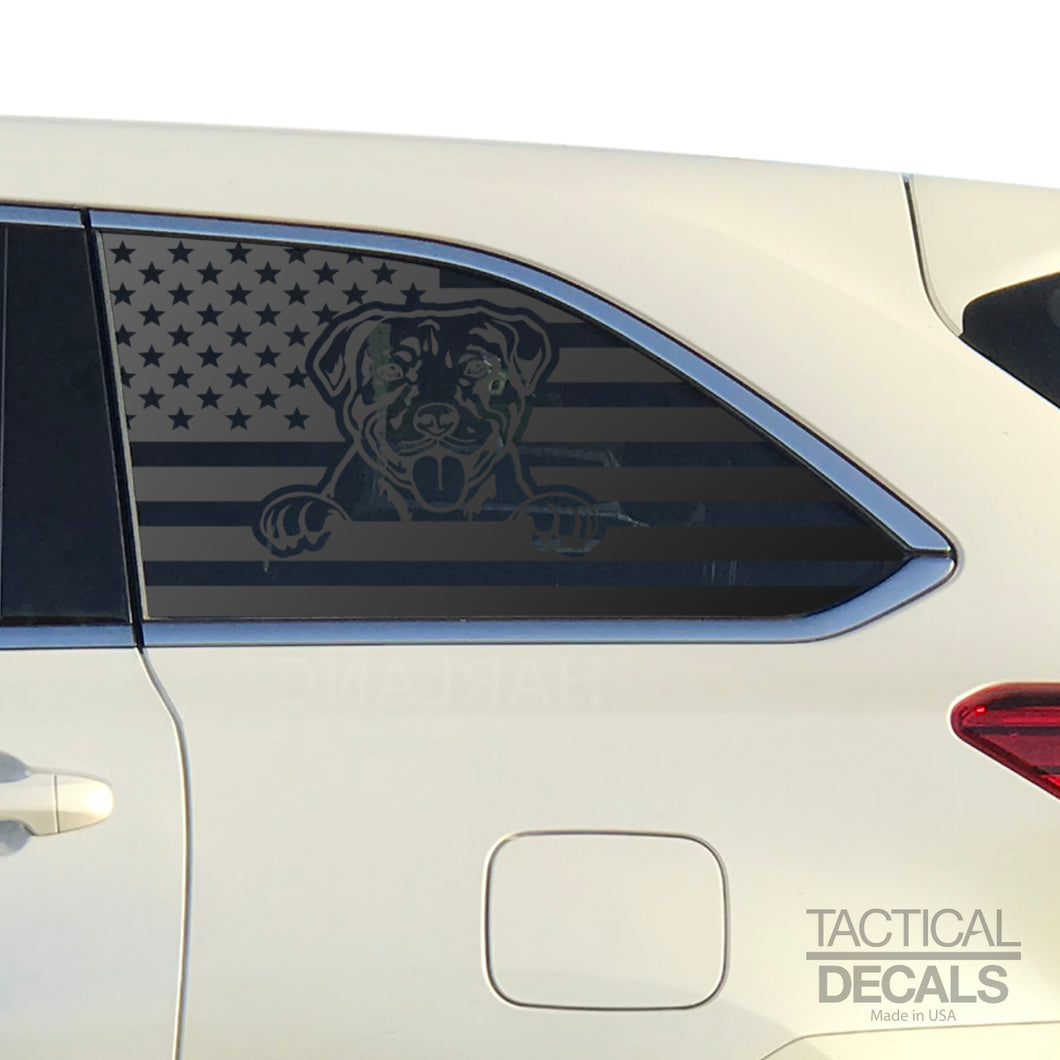 USA Flag with Pit Bull Dog(K9) Decal for 2014-2019 Toyota Highlander 3rd Windows - Matte Black