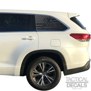 USA Flag with Pit Bull Dog(K9) Decal for 2014-2019 Toyota Highlander 3rd Windows - Matte Black