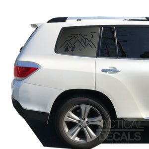 Minimalist Mountain Scene Decals for 2008-2013 Toyota Highlander 3rd Windows - Matte Black