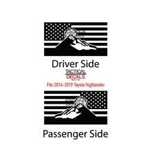 Load image into Gallery viewer, USA Flag with Mountain Scene Decals 2014-2019 Toyota Highlander Rear Windows - Matte Black
