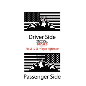 USA Flag with Mountain Scene Decals 2014-2019 Toyota Highlander Rear Windows - Matte Black