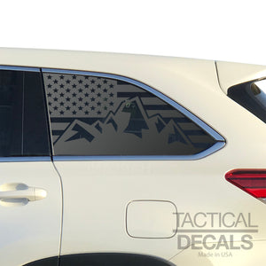 USA Flag with Mountain Scene Decals 2014-2019 Toyota Highlander Rear Windows - Matte Black