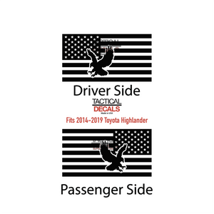 USA Flag with Eagle Decals 2014-2019 Toyota Highlander Rear Windows - Matte Black