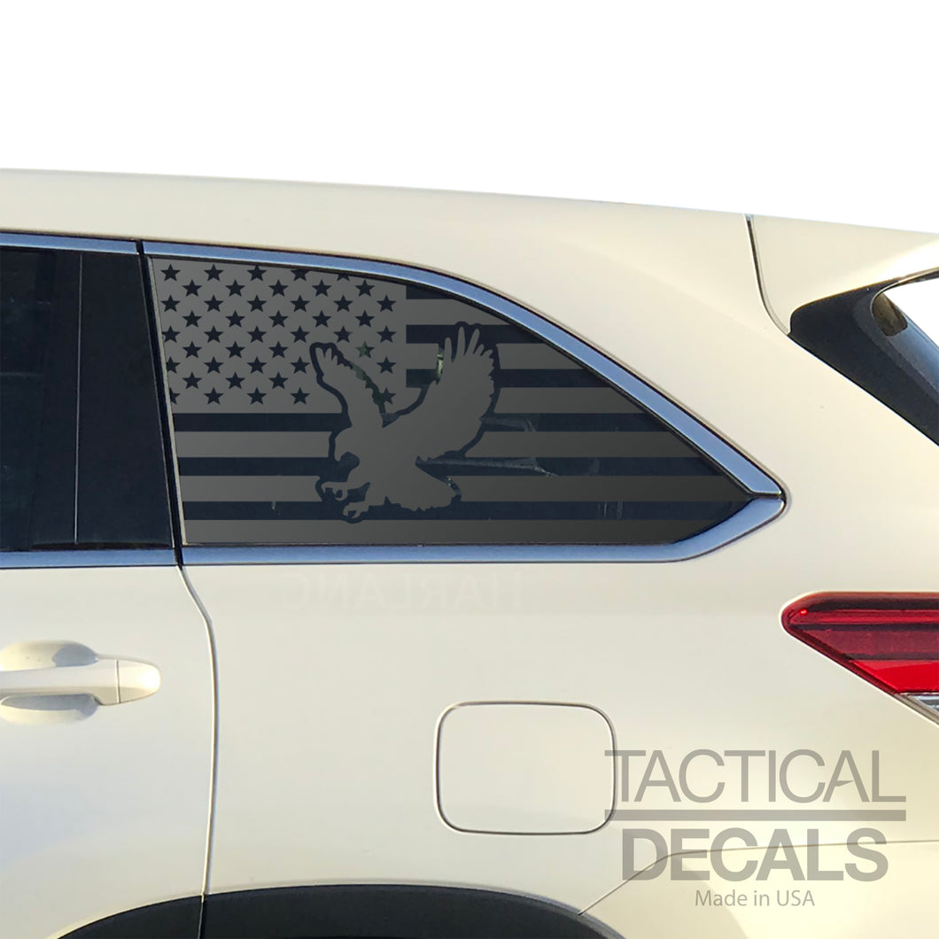 USA Flag with Eagle Decals 2014-2019 Toyota Highlander Rear Windows - Matte Black