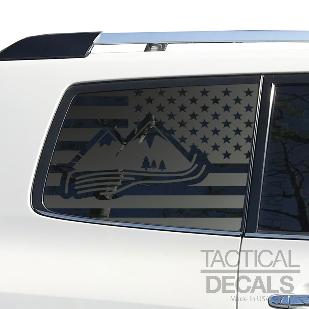 USA Flag with Mountain Scene Decals for 2008-2013 Toyota Highlander 3rd Windows - Matte Black