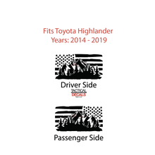 Load image into Gallery viewer, Distressed USA Flag with Mountain Scene Decal for 2014-2019 Toyota Highlander 3rd Windows - Matte Black
