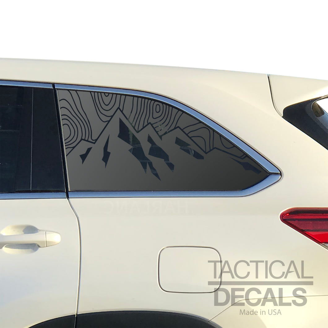 Topography Mountain Scene Decals 2014-2019 Toyota Highlander Rear Windows - Matte Black