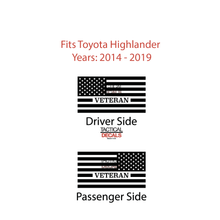 Load image into Gallery viewer, Veteran - USA Flag Decals for 2014-2019 Toyota Highlander 3rd Windows - Matte Black
