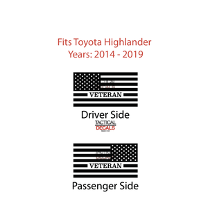 Veteran - USA Flag Decals for 2014-2019 Toyota Highlander 3rd Windows - Matte Black
