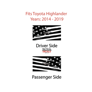 Distressed USA Flag Decals for 2014-2019 Toyota Highlander 3rd Windows - Matte Black