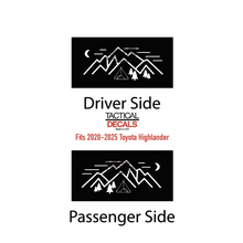 Load image into Gallery viewer, Minimalist Mountain Scene Decals 2020 - 2025 Toyota Highlander Rear Windows - Matte Black
