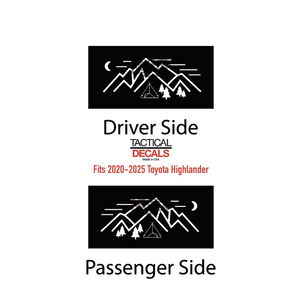 Minimalist Mountain Scene Decals 2020 - 2025 Toyota Highlander Rear Windows - Matte Black