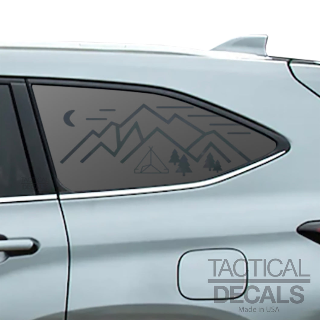 Minimalist Mountain Scene Decals 2020 - 2025 Toyota Highlander Rear Windows - Matte Black