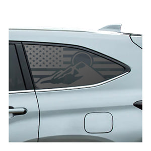 USA Flag with Mountain Scene Decals 2020 - 2025 Toyota Highlander Rear Windows - Matte Black