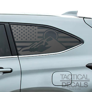 USA Flag with Mountain Scene Decals 2020 - 2025 Toyota Highlander Rear Windows - Matte Black