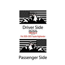 Load image into Gallery viewer, USA Flag with Mountain Scene Decals 2020 - 2025 Toyota Highlander Rear Windows - Matte Black
