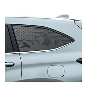 USA Flag with Mountain Scene Decals 2020 - 2025 Toyota Highlander Rear Windows - Matte Black